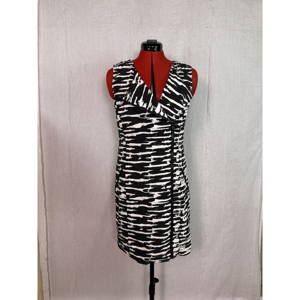 Calvin Klein Womens Dress Sleeveless Zebra Size 6 Full Zip Pockets Fitted D211